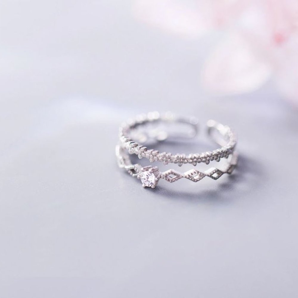 925 Sterling Silver Dainty Diamond Adjustable Ring - Picture 4 of 6